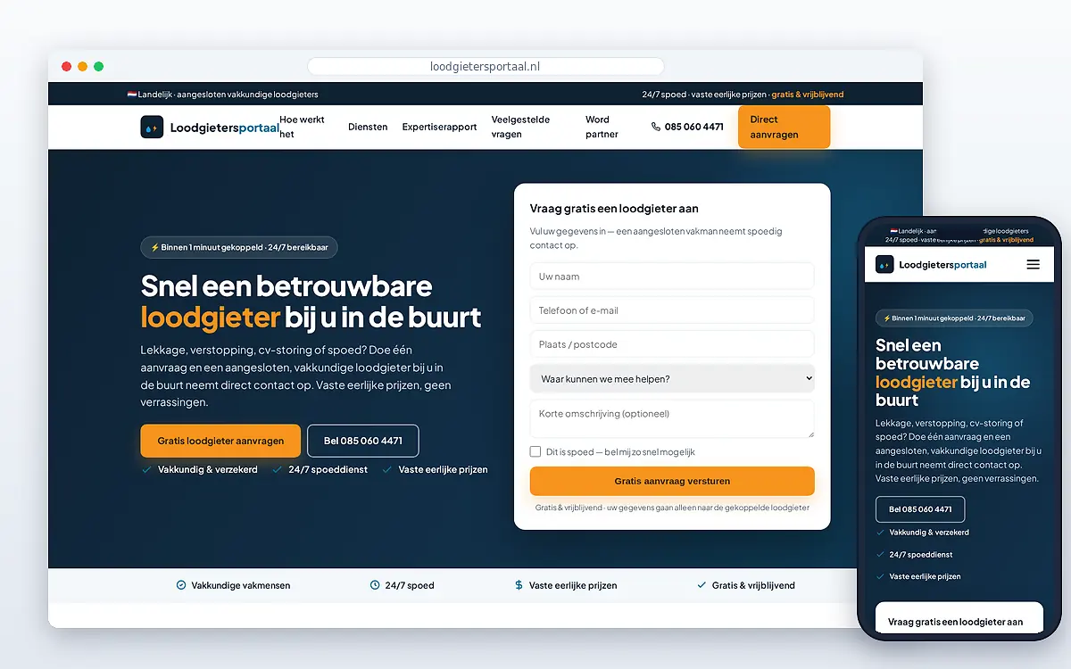 Schermafbeelding van Loodgietersportaal