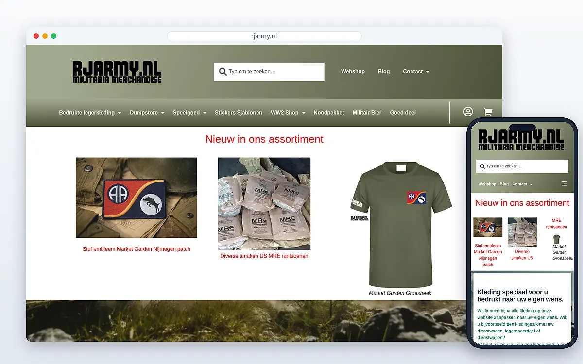 Schermafbeelding van RJ Army Merchandise